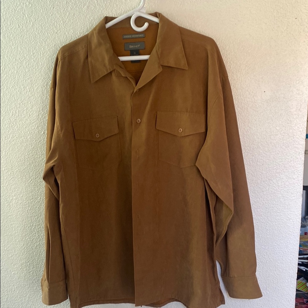 Bruno Brown Button-Up Shirt sueded microfiber XL
